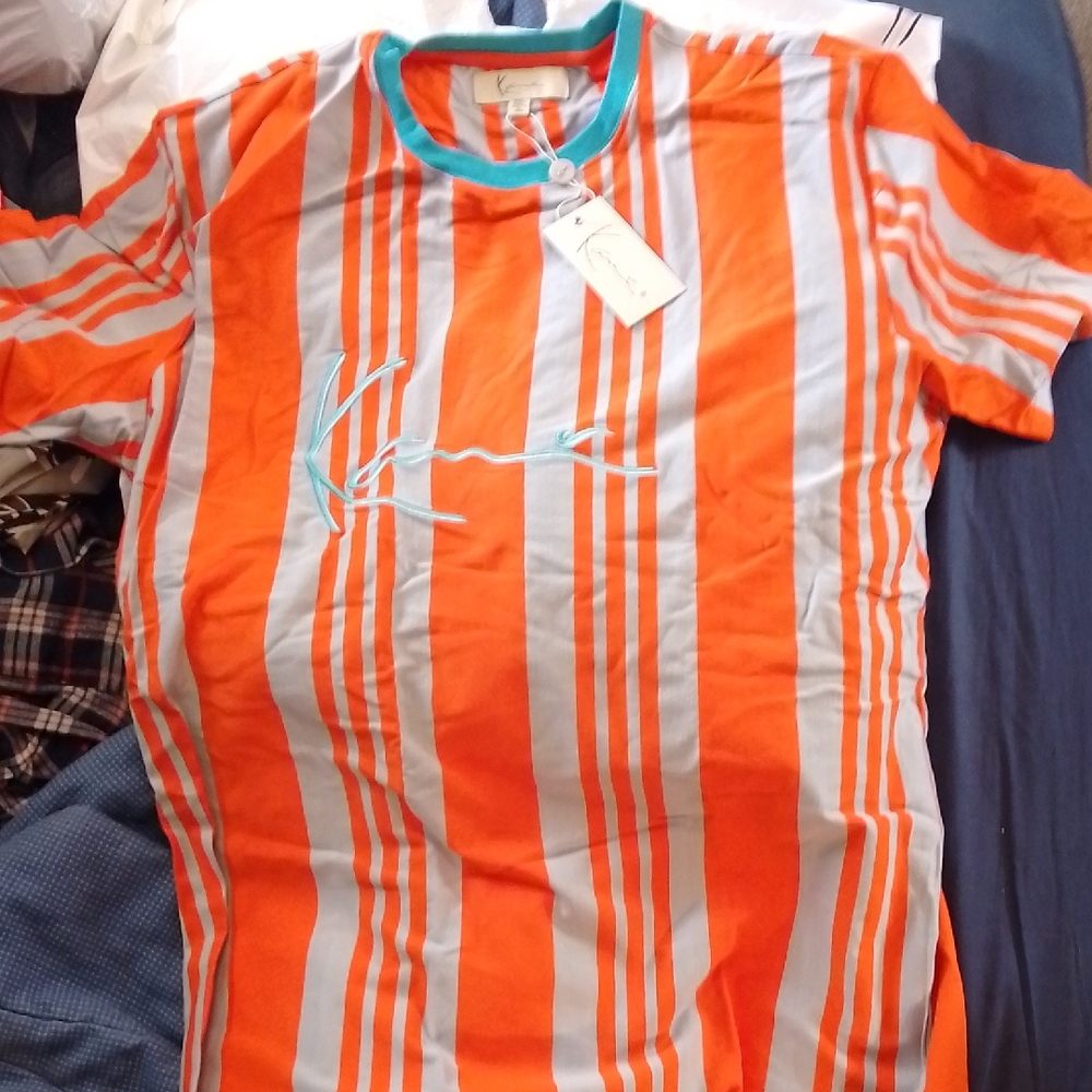 Men's NWT KARL KANI Orange Striped Men's Shirt 2XL